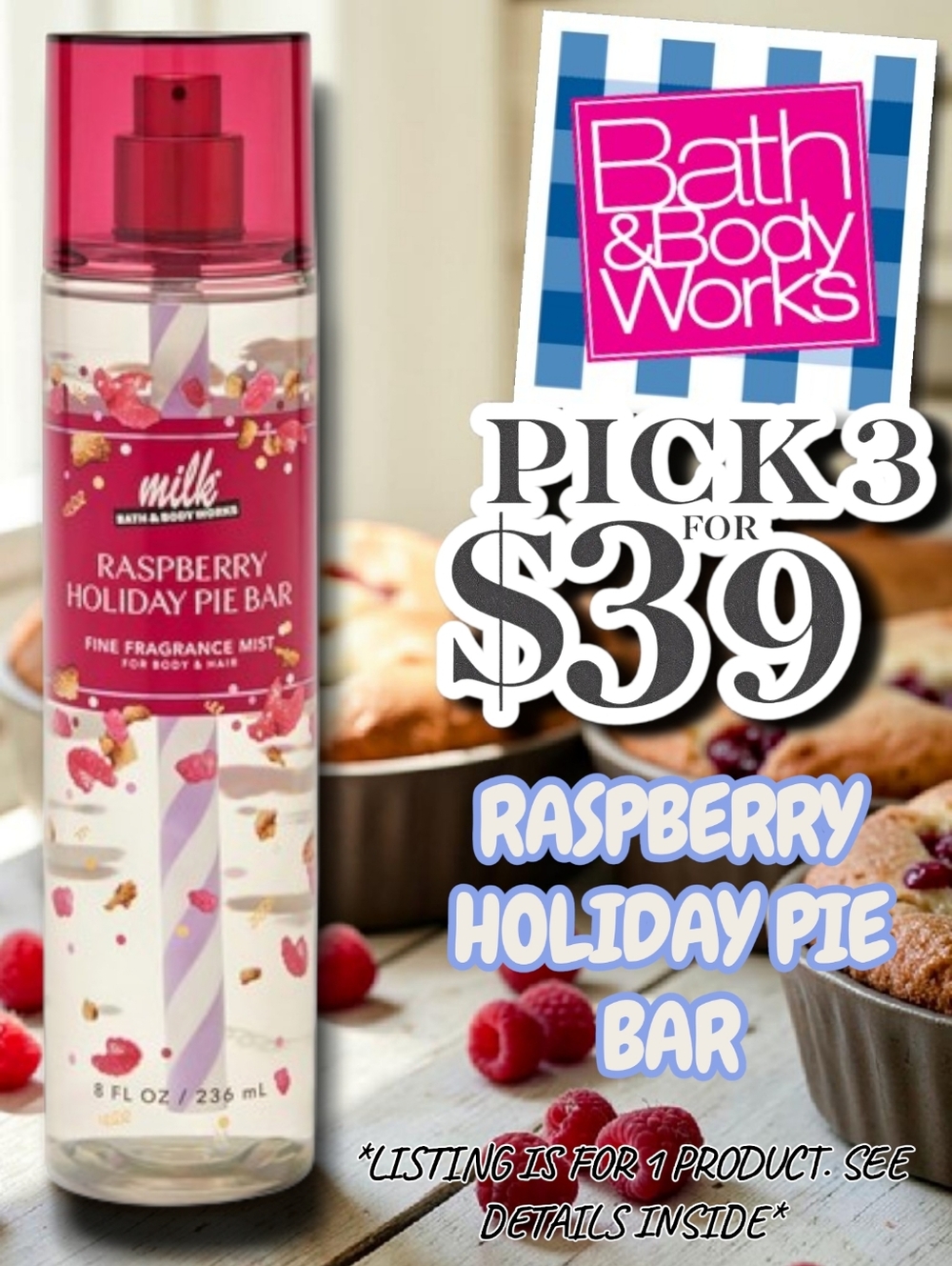 Bath & Body Works Raspberry Holiday Pie Bar - NEW